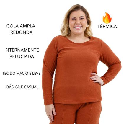 Imagem de Blusa Feminina Plush Flanelado Soft Básic Moda Inverno Plus Size 20424A