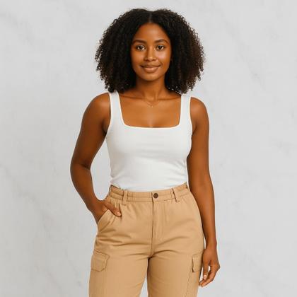 Imagem de Blusa Feminina Regata Decote Quadrado Reto Suplex
