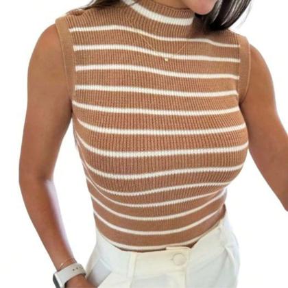 Imagem de Blusa Feminina Regata Listrada Básica Com Listras Tricot