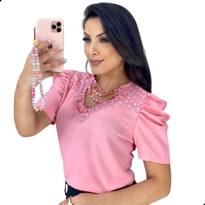 Imagem de Blusa Feminina Social Evangelica Renda Manga Bufante