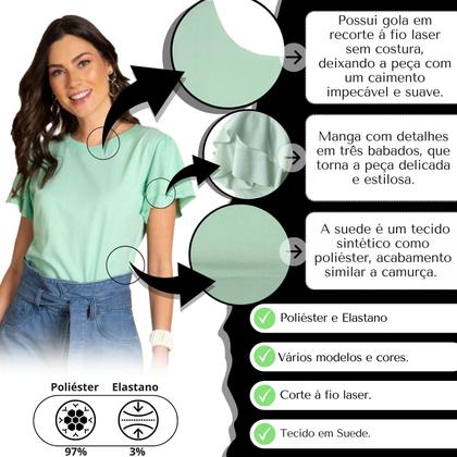 Imagem de Blusa Feminina Suede Manga 3 Babados Verão Lancamento