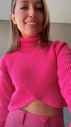 Imagem de Blusa Feminina Tricot Transpassada Gola Alta Frio Curta Luxo