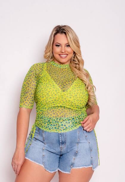 Imagem de Blusa Feminina Tule Estampado com Top Plus Size