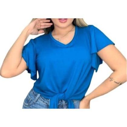 Imagem de Blusa feminina viscolycra manga curta gola rasa amarração moda feminina