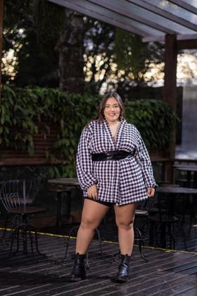 Imagem de Blusa feminina xadrez plus size longa manga comprida festa junina feminino moda blogueira