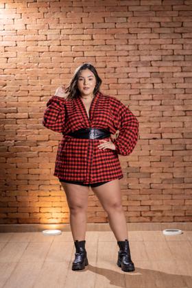 Imagem de Blusa feminina xadrez plus size longa manga comprida festa junina feminino moda blogueira
