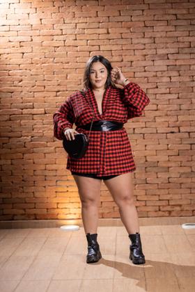 Imagem de Blusa feminina xadrez plus size longa manga comprida festa junina feminino moda blogueira