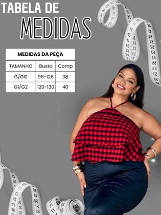 Imagem de Blusa Frente Única Xadrez Plus Size Feminina Alça Amarração Ajustável Cropped Bata Soltinha Festa