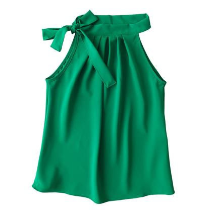 Imagem de Blusa Gola Alta Laço Feminina Regata Amarração Crepe