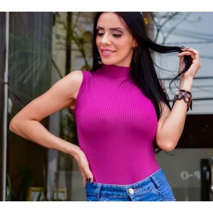 Imagem de Blusa gola alta sem manga malha viscose feminina moderna