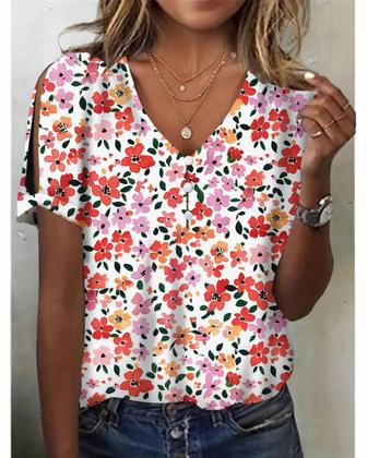 Imagem de Blusa HOTYD de algodão boho com estampa floral para mulheres plus size