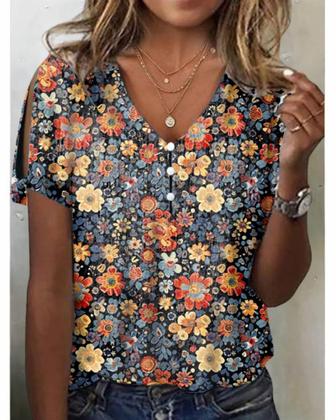 Imagem de Blusa HOTYD Plus Size Boho com estampa floral para mulheres - L
