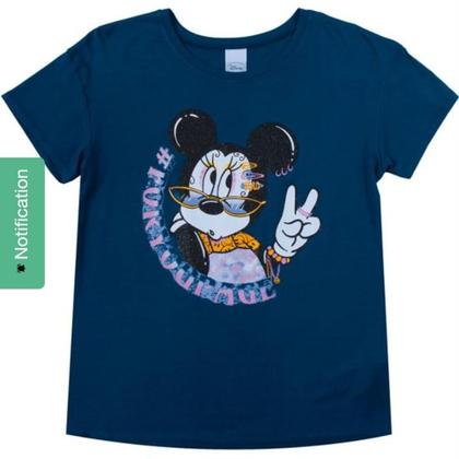 Imagem de Blusa Infantil Cativa Disney Manga Curta em Viscose e estampa em Glitter