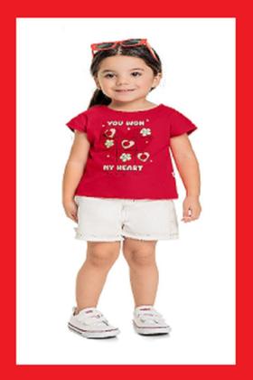 Imagem de Blusa Infantil Menina Efeito Glitter E Pompom Vermelho Heart