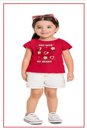 Imagem de Blusa Infantil Menina Efeito Glitter E Pompom Vermelho Heart