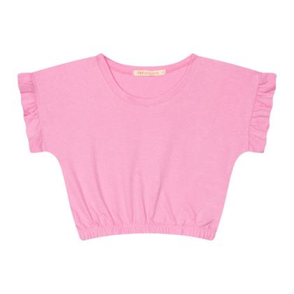 Imagem de Blusa Infantil Menina Manga Curta Básica Em Cotton Com Elástico - Rosa Bebê