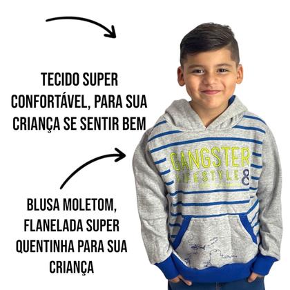 Imagem de Blusa Infantil Moletom Canguru Com Touca Gangster Menino