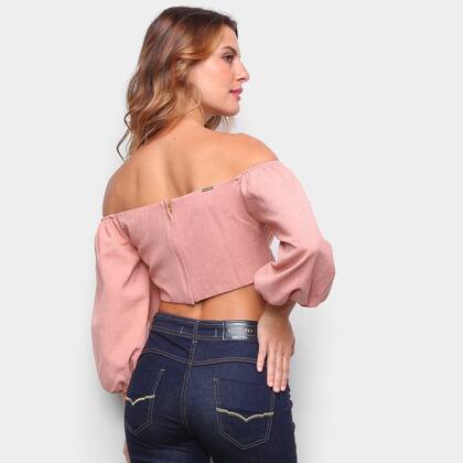 Imagem de Blusa Lança Perfume Cropped Ombro A Ombro Manga 3/4 Feminina