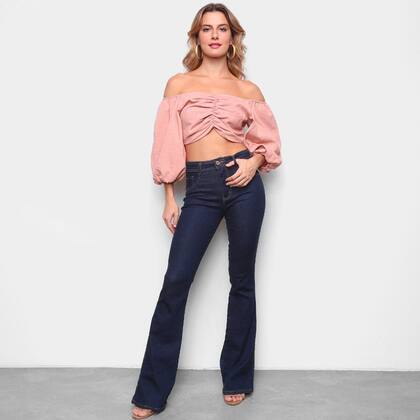 Imagem de Blusa Lança Perfume Cropped Ombro A Ombro Manga 3/4 Feminina