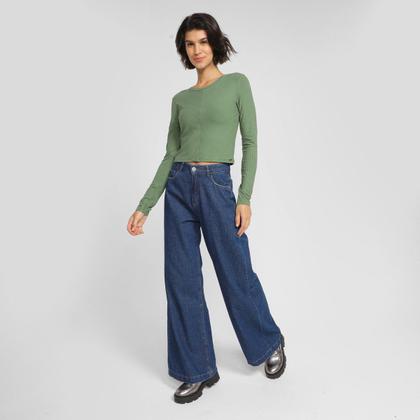 Imagem de Blusa Lunender Canelada Cropped Manga Longa Feminina