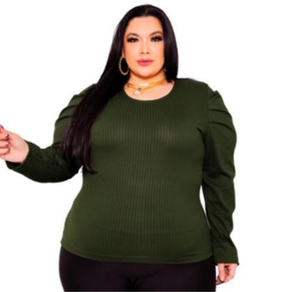 Imagem de Blusa Manga Longa Canelada Plus Size Feminina