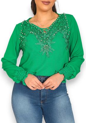 Imagem de Blusa Manga Longa Elegante Renda Crepe Executiva SKU:BML19
