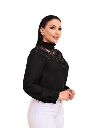 Imagem de Blusa Manga Longa Moda Boutique Renda Sofisticada SKU:BML02