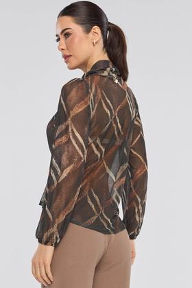 Imagem de Blusa Manga Longa PKS Tule Estampa Geométrica Marrom