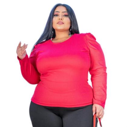 Imagem de Blusa Manga Longa Plus Size Malha Canelada