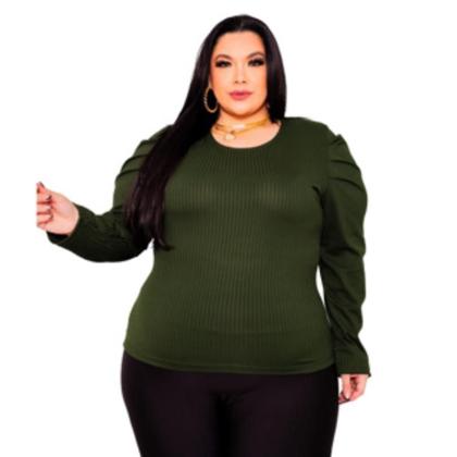 Imagem de Blusa Manga Longa Plus Size Malha Canelada