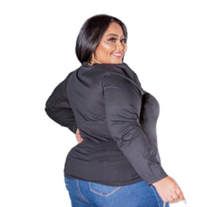 Imagem de Blusa Manga Longa Plus Size Malha Canelada