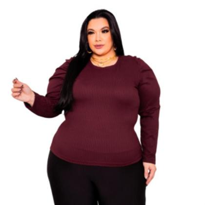 Imagem de Blusa Manga Longa Plus Size Malha Canelada