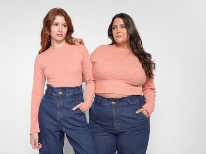 Imagem de Blusa Manga Longa Vista Magalu Cropped Canelado Diferenciado