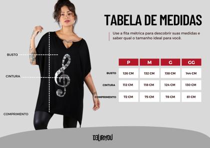 Imagem de Blusa Maxi Assimétrica Gola V Corrente Estampa Nota Musical