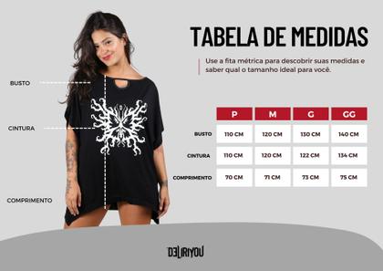 Imagem de Blusa Maxi Preta Estampa Tribal Borboleta Gótica Assimétrica