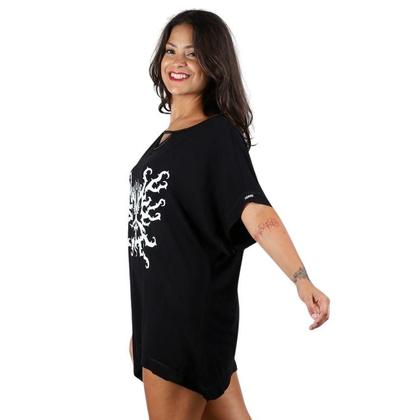 Imagem de Blusa Maxi Preta Estampa Tribal Borboleta Gótica Assimétrica