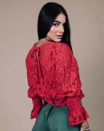 Imagem de Blusa Miss Misses Renda Manga Longa - Goiaba Tamanho P