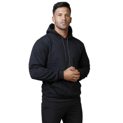 Imagem de Blusa Moletom Bolso Canguru Com Capuz Masculino Básico Liso Frio