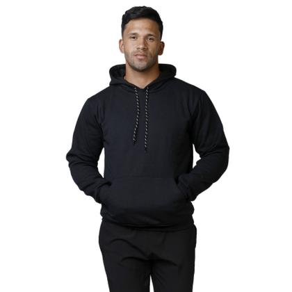 Imagem de Blusa Moletom Bolso Canguru Com Capuz Masculino Básico Liso Frio