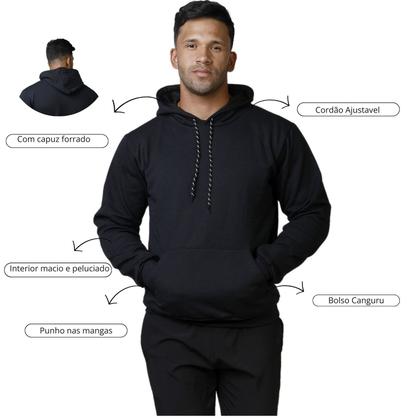 Imagem de Blusa Moletom Bolso Canguru Com Capuz Masculino Básico Liso Frio