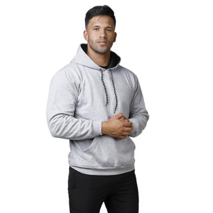 Imagem de Blusa Moletom Bolso Canguru Com Capuz Masculino Básico Liso Frio