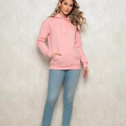 Imagem de Blusa Moletom Canguru Com Capuz Casaco de Frio Quente Flanelado Algodão Sem Estampa