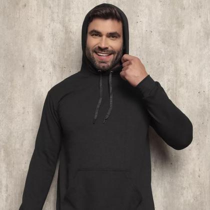 Imagem de Blusa Moletom Canguru Com Capuz Casaco de Frio Quente Flanelado Algodão Sem Estampa