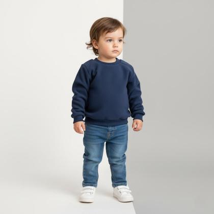 Imagem de Blusa Moletom Infantil Bebe Flanelado Azul Marinho Punho Basico 1 A 3 Anos Unissex Frio Inverno Confortável Macio Costura Reforçada Baby Deluxe