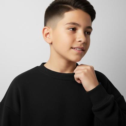 Imagem de Blusa Moletom Juvenil Flanelado Preto Punho Basico Infantil Menino Menina Uniforme Escolar frio Inverno Estilo Casual 10 A 16 Macio Algodão