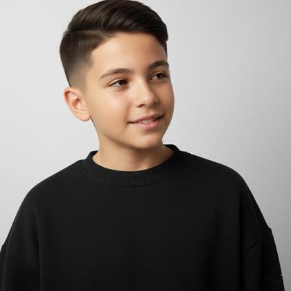 Imagem de Blusa Moletom Juvenil Flanelado Preto Punho Basico Infantil Menino Menina Uniforme Escolar frio Inverno Estilo Casual 10 A 16 Macio Algodão