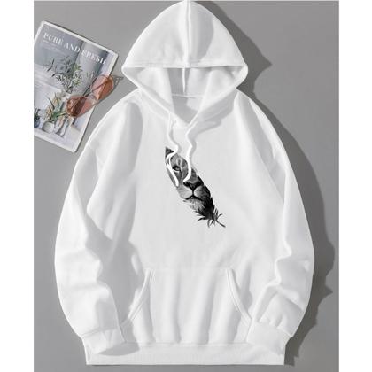 Imagem de Blusa Moletom Leão Pena Algodão Masculino e Feminino Canguru Flanelado Unissex
