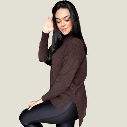 Imagem de Blusa Mousse Tricot Manga Comprida Moda Fenda Lateral Outono/Inverno