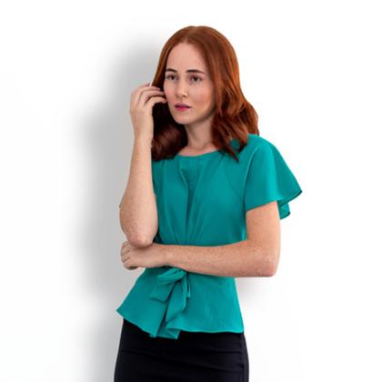 Imagem de Blusa Peplum Acinturado de Crepe - Cor Verde Jade