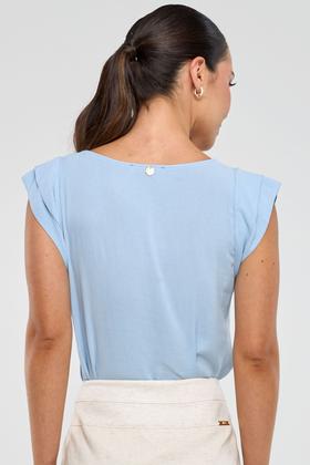 Imagem de Blusa PKS Manga Curta Viscose Com Linho Azul